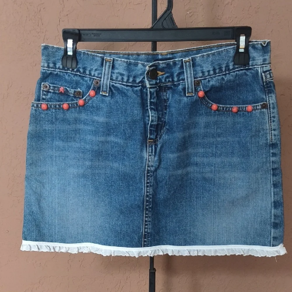 American Eagle Outfitters Denim And Lace Y2K Style Mini Skirt Size 4